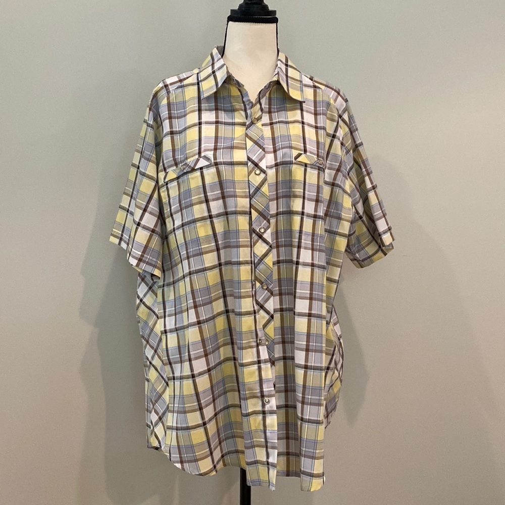 Mens plaid snap button western workwear button down shirt